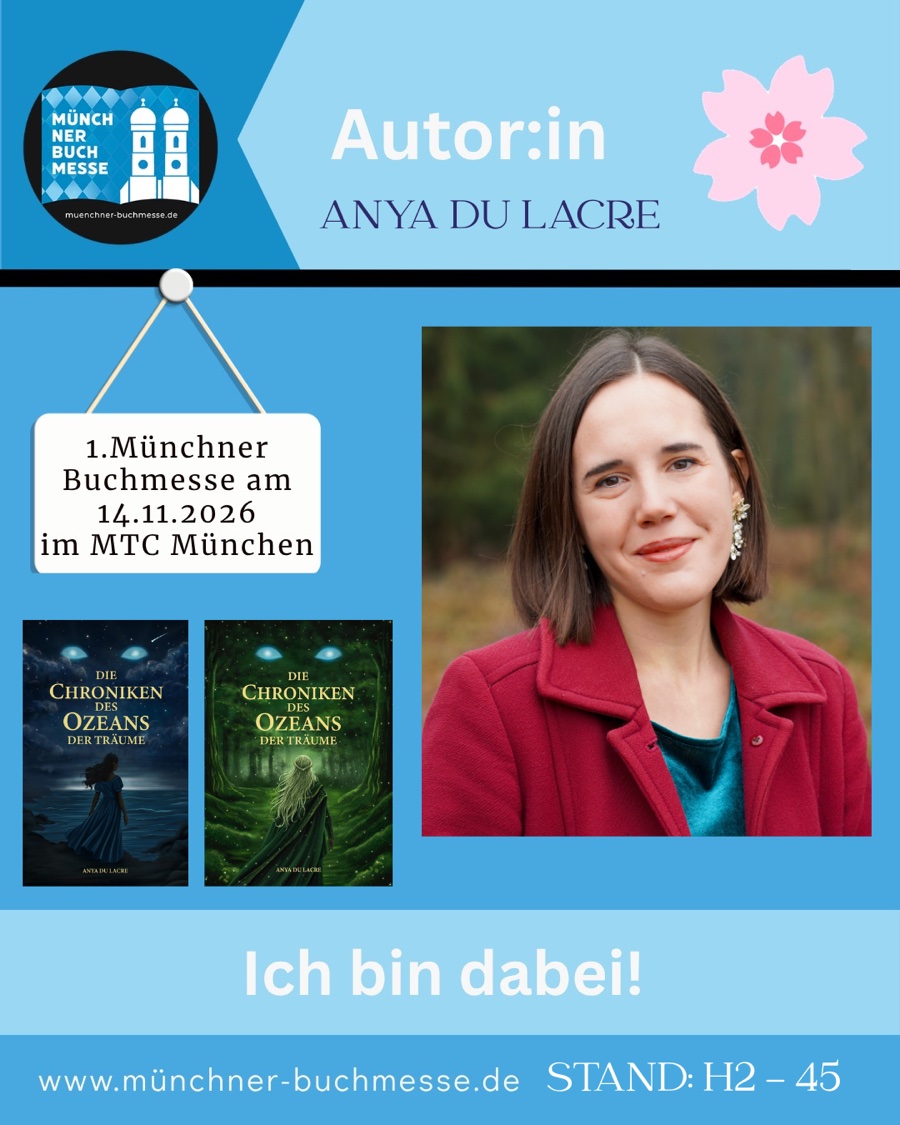 Anya du Lacre auf der 1. Münchner Buchmesse am 14.11.2026, Stand H2–45
